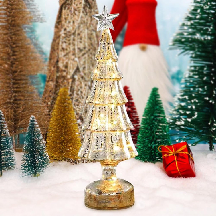 The Holiday Aisle® Small Mercury Glass Xmas Tree with Lights Table Top